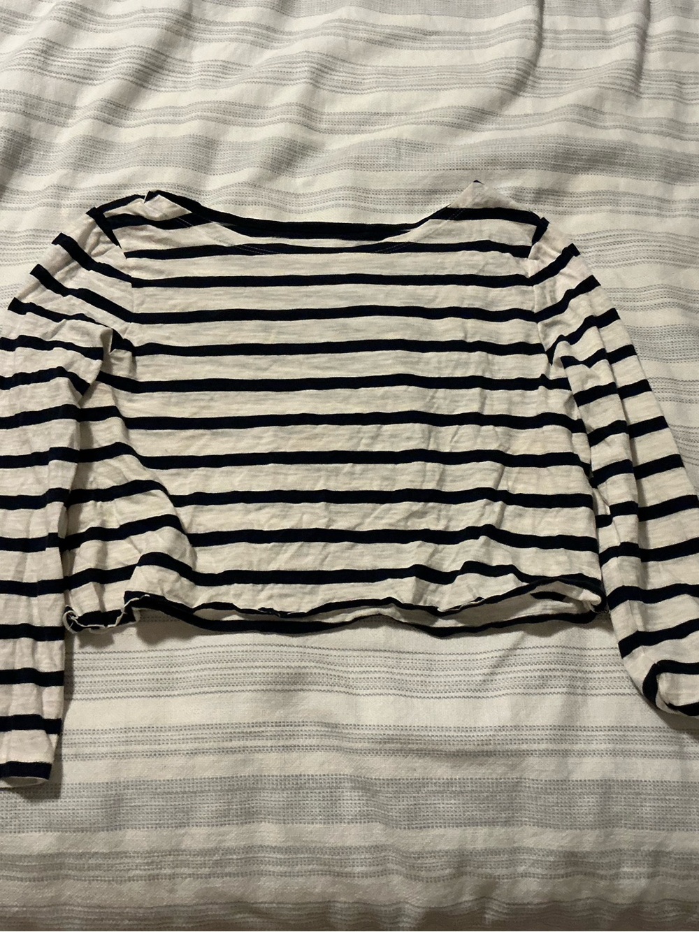 Old Navy Navy and White Striped Long-Sleeve Boatneck Top